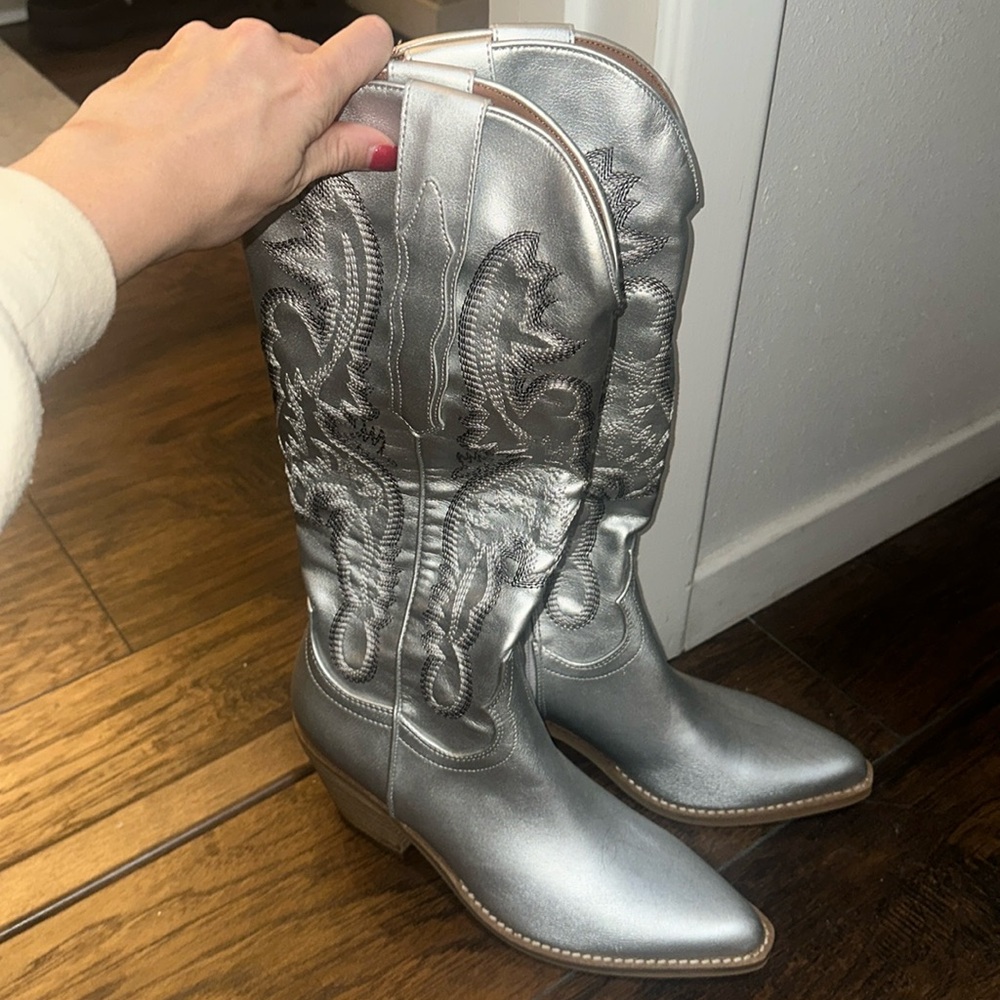 Silver cowboy boots